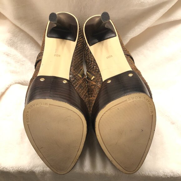 Michael Kors Stockard Stiletto Platform Snakeskin Bootie Size 9.5 Brown Leather - Picture 7 of 14